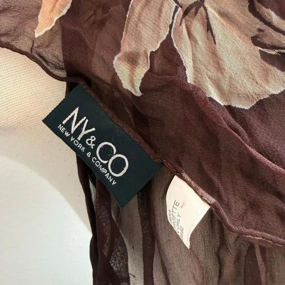 NY&Co Y2K Crinkle Brown Scarf Rose Floral Bright Colorful Boho Long